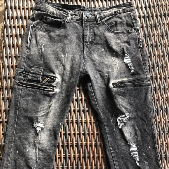 Super Lina Other - SUPERLINA men’s hip hop slim Jeans ripped/zippers